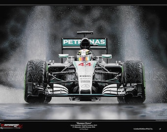 Lewis Hamilton &quot;Hammer Down&quot; F1 Mercedes AMG Petronas W06 World Champion 2015 Limited Edition Art Print HAND EMBELLISHED