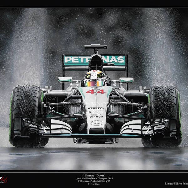 Lewis Hamilton "Hammer Down" F1 Mercedes AMG Petronas W06 World Champion 2015 Limited Edition Art Print HAND EMBELLISHED