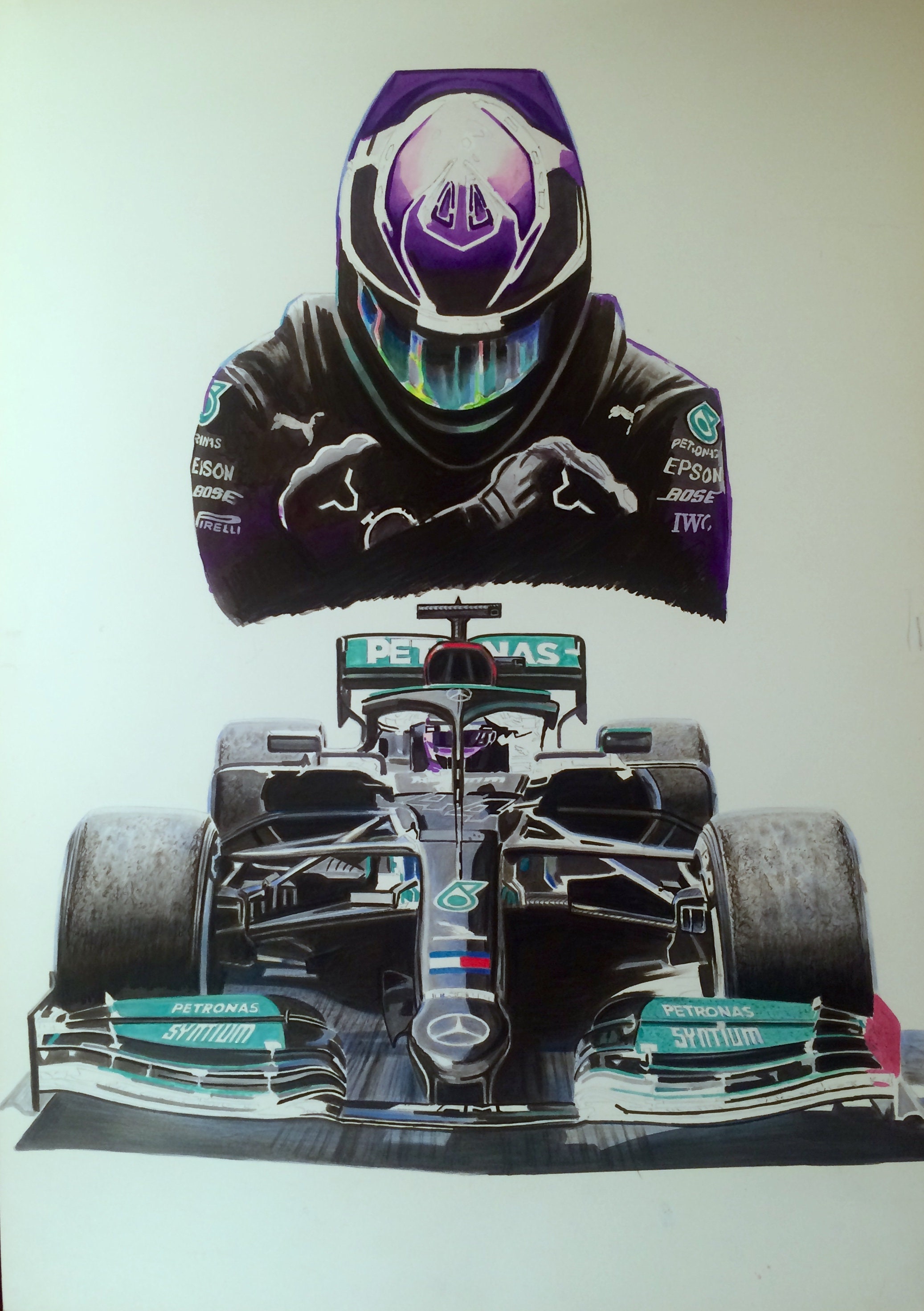 ルイス・ハミルトン F1 アートプリント – メルセデス AMG W12、限定版