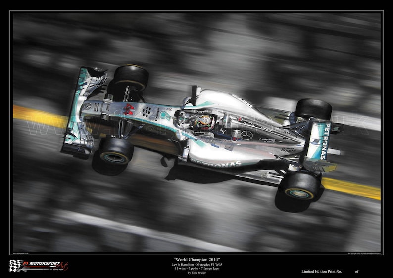 Lewis Hamilton Mercedes 2014 F1 Signed Limited Edition Print