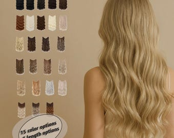Extension per capelli lunghi ondulati con clip, sintetiche resistenti al calore, extension per capelli con filo invisibile