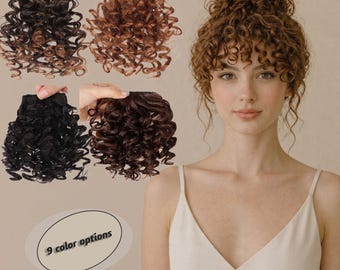 Ensemble de 9 franges bouclées à clip volumineux avec franges, aspect naturel, pièces frontales bouclées synthétiques douces pour femmes