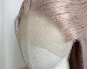 Peluca larga y recta con encaje frontal en rosa pastel – Cosplay de anime pastel resistente al calor
