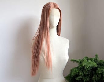 Rose Pink Lace Front Wig: Long Straight Synthetic Hair, Heat Resistant