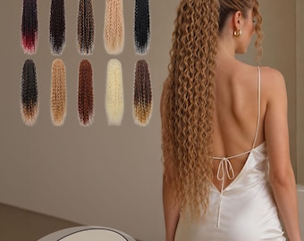 22 Inch Drawstring Ponytail Wig Deep Wave Curly Ponytail Extension Synthetic Hair Piece with 10 Color Options for Women