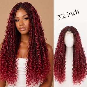 Perruque tressée bohème bohème de 32 pouces avec extrémités bouclées Perruque pré-tressée de style ombré naturel
