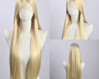 Parrucca frontale in pizzo biondo platino naturale, set di parrucche complete extra lunghe e lisce, parrucca cosplay