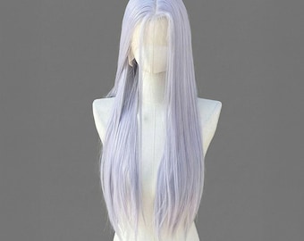 Silver Lavender Lace Front Wig: Long Straight Heat-Resistant Synthetic Hair