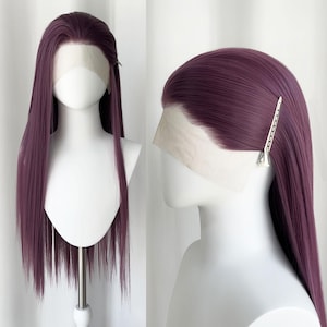 Raspberry Purple Long Straight Cosplay Wig Heat Resistant Synthetic Hair Large Lace Front Free Part Natural Hairline Full Wig