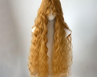 Parrucca ondulata extra lunga color rame dorato per donna con riga centrale / Capelli sintetici resistenti al calore dall'aspetto naturale per cosplay, per uso quotidiano