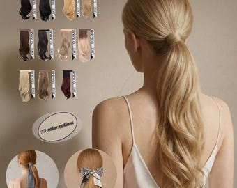 Wavy Ribbon Tie Ponytail Extension, Heat Resistant Synthetic Hair, 11 Color Options Natural
