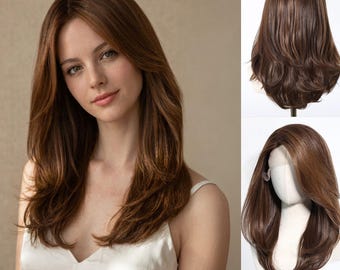 High Quality 22 inch Brown Straight 13x6 Lace Front Wig | Shoulder-Length Soft Synthetic Hair, Natural Chocolate Tone