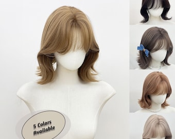 Wavy Bob Wig With Bangs: Heat Resistant Synthetic Hair, Cosplay Wig
