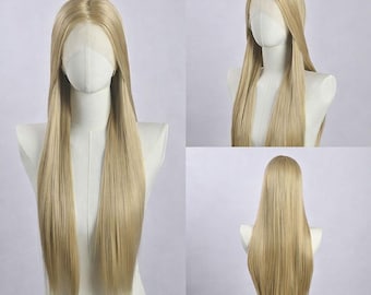 Peluca natural con frente de encaje dorado mixto, peluca completa recta extra larga, peluca de cosplay