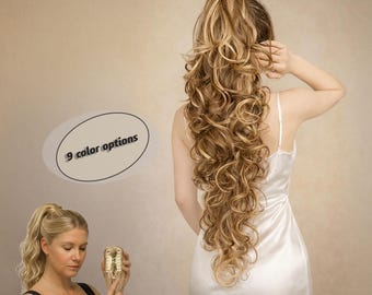 Extra Long Curly Clip In Ponytail Extension for Women – Natural Look Heat Resistant Synthetic Hairpiece in 9 Stylish Color Options