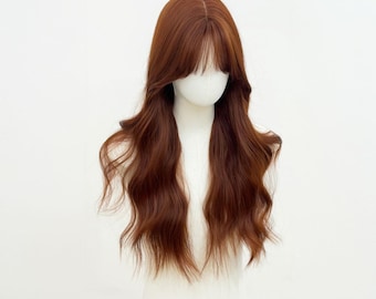Copper Lace Front Wig: Long Wavy Synthetic Heat-Resistant Hair