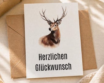 Congratulations postcard with a deer motif for hunters, huntresses & nature lovers – greeting card / hunting exam card – postcard DIN A6