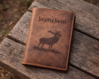 Dokumentenmappe aus Büffelvollleder für Jagdschein, WBK & Angelschein | Lederhülle personalisiert | Geschenk Jäger, Sportschützen, Angler