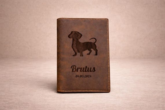 Dokumentenmappe aus Büffelvollleder für EU-Heimtierausweis, Impfpass & Hundepass | Lederhülle personalisiert | Hund | Jagdhund | Katze