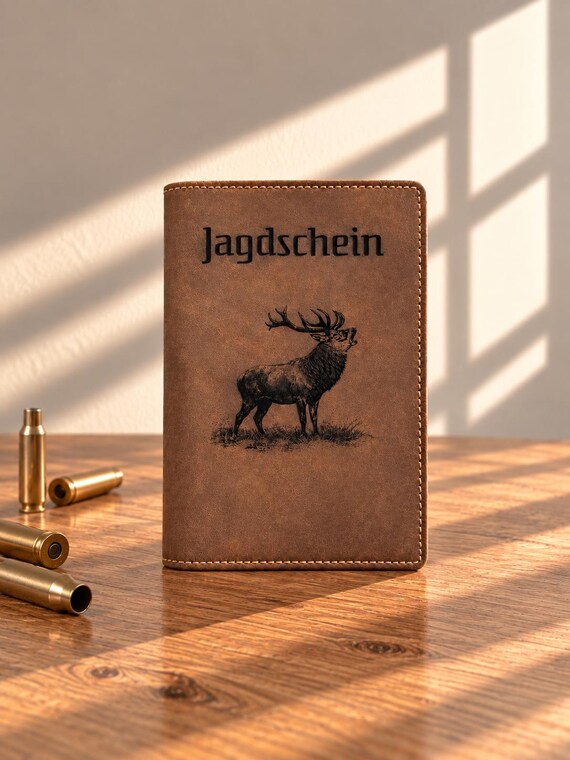 Dokumentenmappe aus Büffelvollleder für Jagdschein, WBK & Angelschein | Lederhülle personalisiert | Geschenk Jäger, Sportschützen, Angler