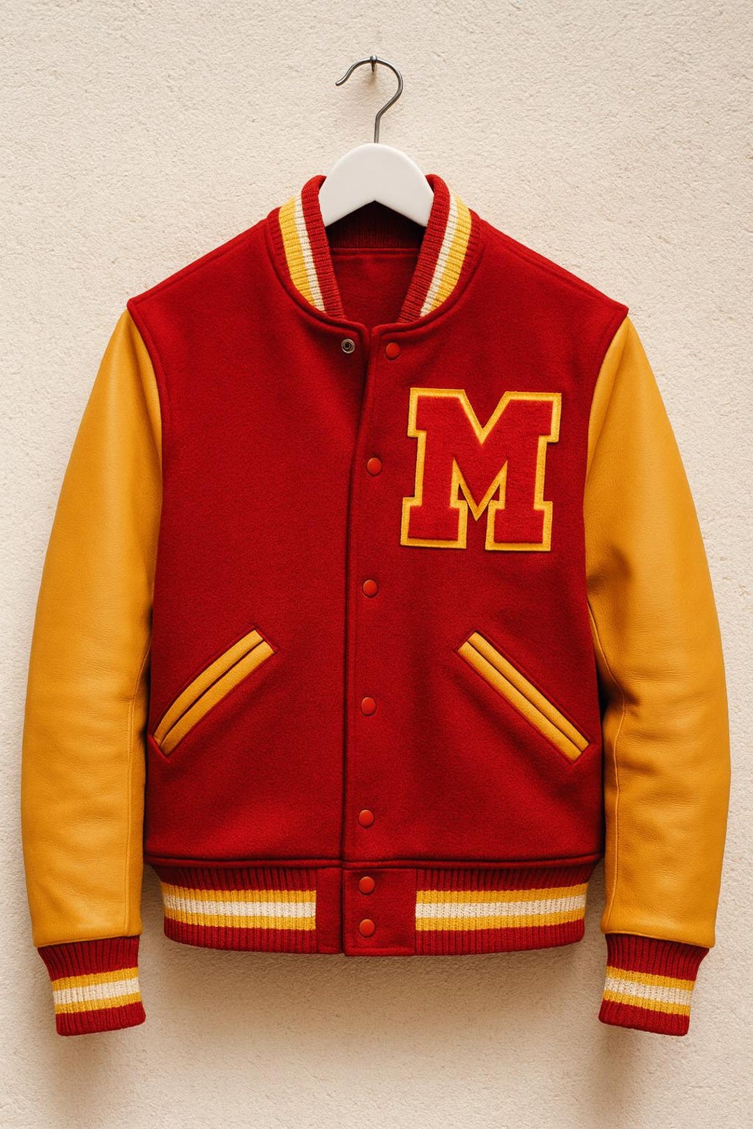 Michael Jackson Thriller Varsity Jacket | Red Wool, Yellow Leather
