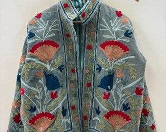 Handmade Suzani Velvet Jacket, Embroidered Boho Coat,Gift for her