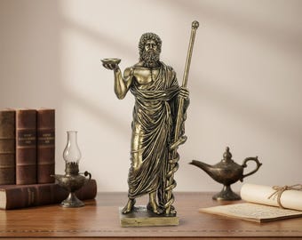 Harz-Asklepios-Statue, griechische Mythologie Doktorfigur, antike Imitations-Schreibtisch-Skulptur