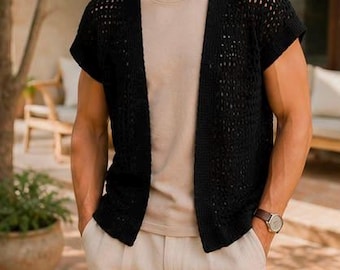 Easy Crochet Cardigan Pattern Beginner Mesh Vest Tutorial Handmade Summer Cover Up lightweight Open Front Crochet