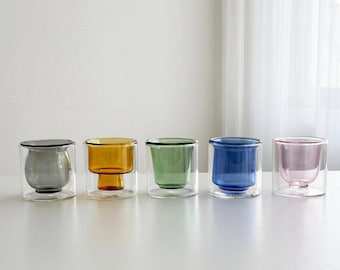 Double Wall Espresso Glass, Colored Inner Borosilicate Cup, Insulated Coffee Glass, Aesthetic Home Barista Gift, Cortado Latte Cup