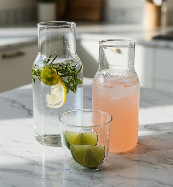 Nachttisch-Karaffe, Glas-Wasserkrug mit Tasse, Nachttisch-Karaffe für Gästezimmer, minimalistisches Trinkgeschirr, Einweihungsgeschenk