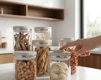 Barattolo in vetro ermetico con chiusura a pressione, contenitore da cucina con guarnizione in silicone, dispensa con misure, organizer minimalista, regalo per l'inaugurazione della casa.