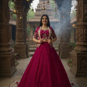 Hot Pink Jacke Stil Lehenga Choli | Fädelarbeit | Indo Western Party Wear | Bereit zum Brautjungfer Indianer Outfit tragen