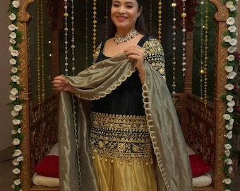 Green Gold Sharara Gharara Set | Indian Wedding Dress | Pakistani Bridal Wear | Bollywood Party Outfit | Ethnic Festive Sharara Gharara