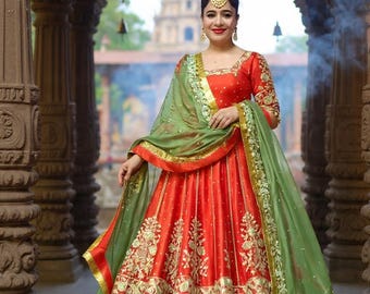 Red Orange plazo | Indian Bridal Dress | Heavy Embroidered Wedding Lengha | Designer Ethnic Wear | Party Festive Outfit