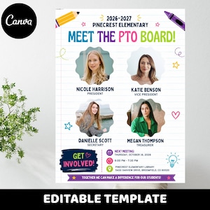 Editable Meet the PTO PTA Executive Board Printable Flyer (Canva Download)