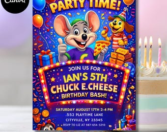 Chuck E. Cheese Birthday Invitation | Kids Party Invite | Editable Digital Download | Fun Pizza Arcade Theme | Instant Download