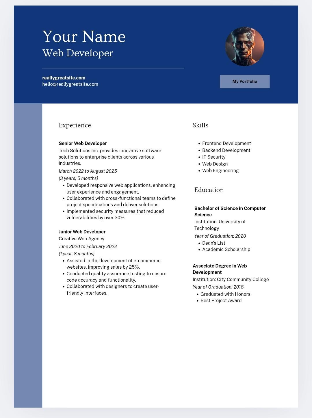 ATS Resume Template for Web Developer | Professional CV | Clean Modern ...