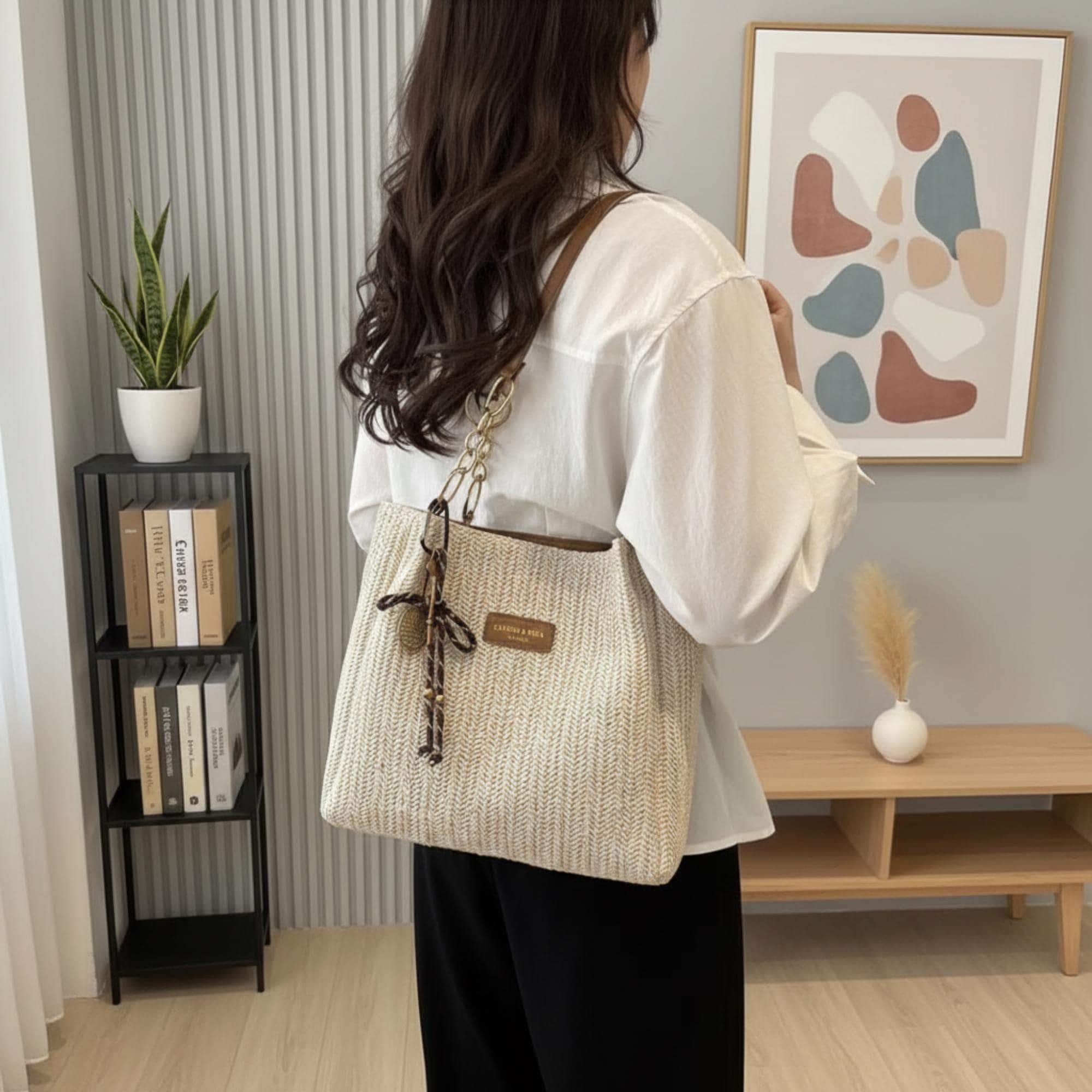 Woven Straw Tote Bag Women Summer Handbag Beach Vacation Travel Large ...