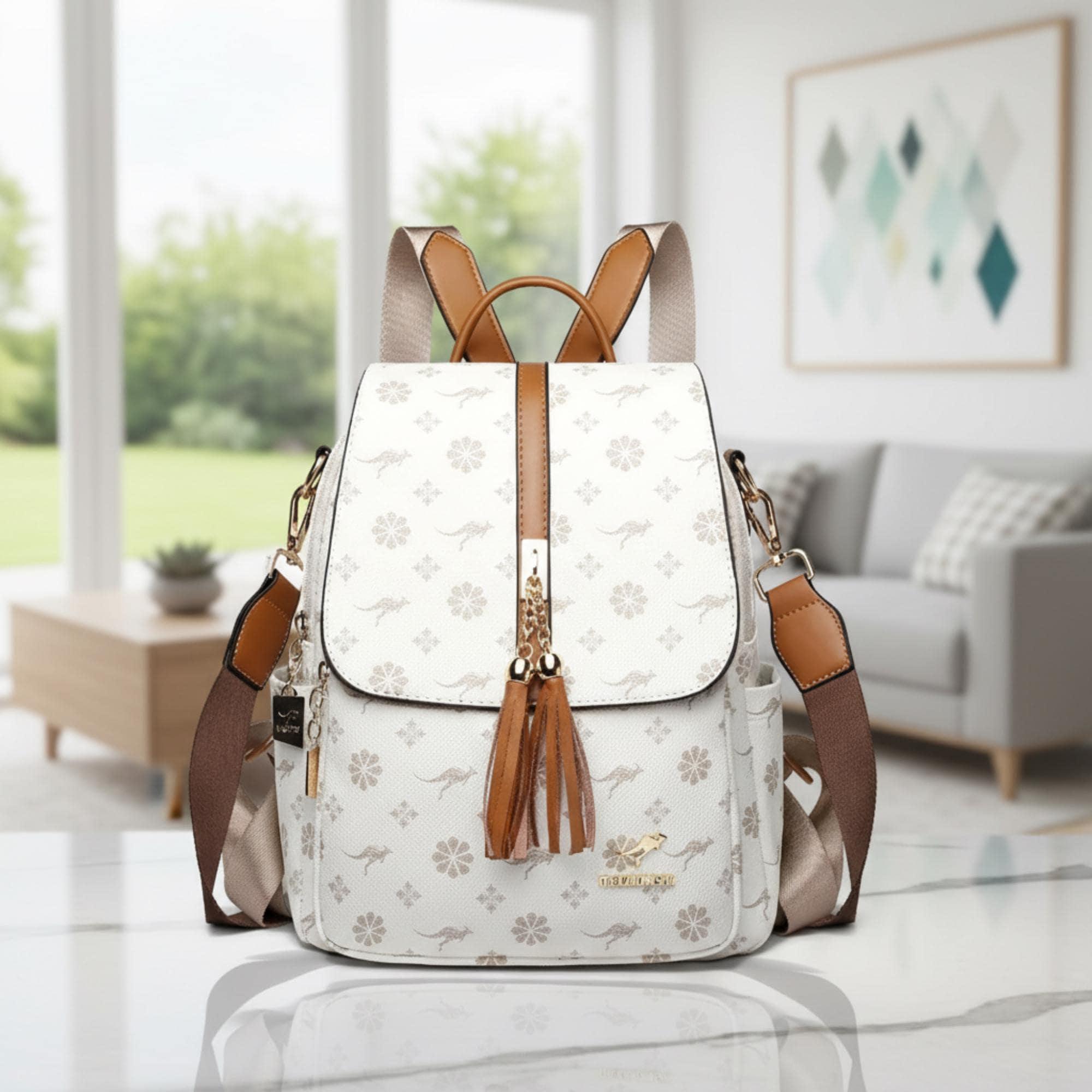 Vintage Leather Backpack Women Designer Mini Floral Print 