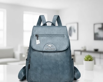 Mochila de cuero vintage para mujer, mochila de viaje, bolso casual, bolso organizador, mochila de moda, bolso compacto, elegante para uso diario.