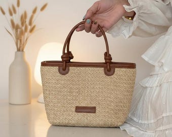 Bolso de playa bohemio, accesorio para novia, para vacaciones de verano, de mimbre, diseño de ratán, estilo bohemio, tejido a mano, para boda, de paja, tamaño mini.