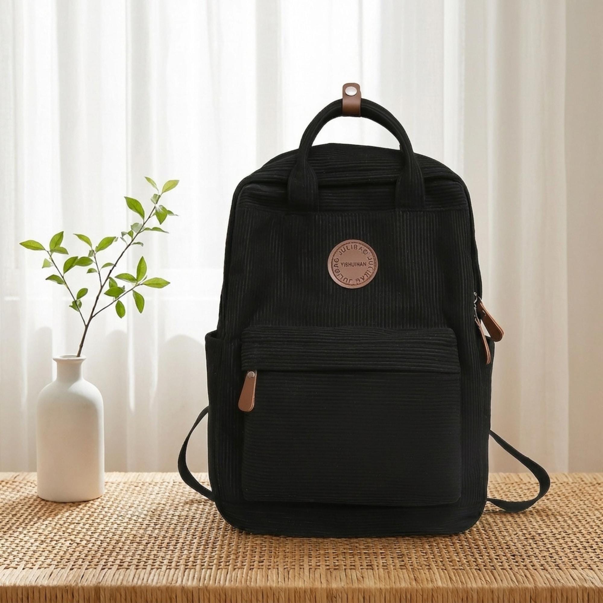 Corduroy Backpack Teen Laptop Bag College Student School 