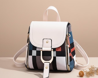 Zaino in pelle scozzese da donna, alla moda, zaino da viaggio per la scuola, elegante e casual, zaino alla moda per studenti, da portare tutti i giorni, decorativo