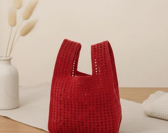 Bolso de mano con nudo de punto, mini bolso tote, diseño estético, monedero pequeño para llevar en la muñeca, bolso de mano ligero de tela, accesorio elegante e informal.