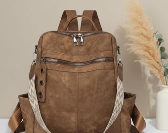 Mochila de cuero para portátil, bolso de viaje de negocios, mochila profesional de cuero, bolso minimalista de oficina para mujer, mochila ejecutiva para el trabajo diario.