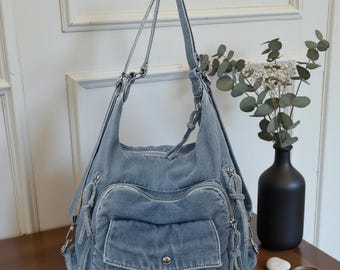 Große Jeans-Einkaufstasche für Frauen, blaue Jeans-Umhängetasche, minimalistische Crossbody-Geldbeutel, lässige Reisetasche, Studenten-Campus-Geschenk