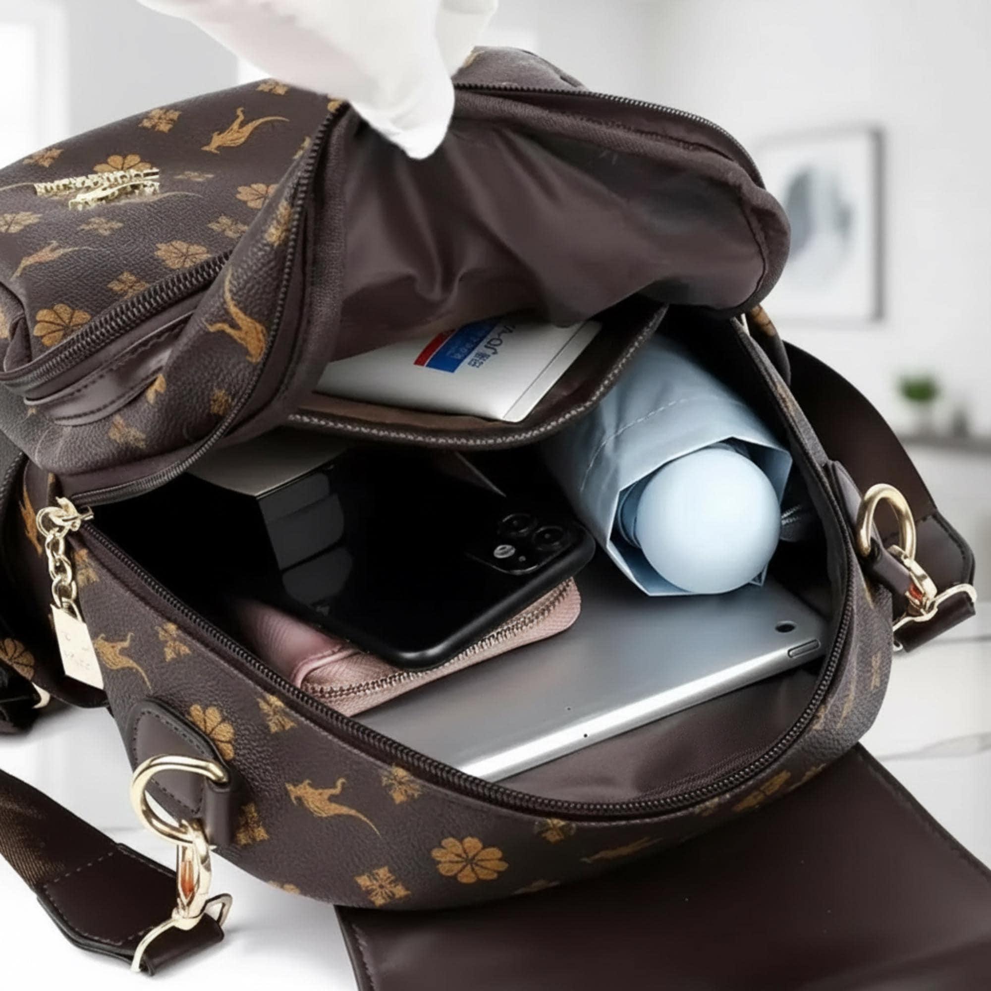 AN Vintage Style Leather Backpack Womens Backpack Travel Fashion Designer⚡️ Vintage Leather Backpack Women Designer Mini Floral Print  main image 3