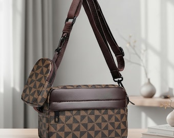 Borsa a tracolla minimalista in pelle, unisex, in tela, con tracolla a mezzaluna, chiusura con cerniera, borsa da viaggio, lavoro e scuola