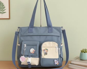 Borsa a tracolla quadrata in nylon, borsa casual da donna, design patchwork, borsa moderna, chiusura con cerniera, tasca di sicurezza, interno spazioso