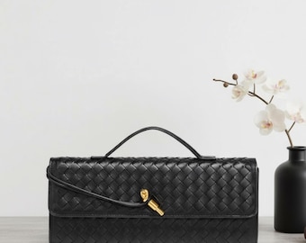 Borsa a tracolla da donna in maglia, borsa da festa, design elegante, accessorio alla moda, da sera, con decorazione in PVC testurizzato e di tendenza